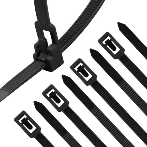 100 Pièces Collier de Serrage Noir Plastique Réutilisables, 400mm x 7.6mm, Attache Câble Colorées, Serre Câbles Nylon, Colliers Serre-Cable Résistant aux UV (1/5)
