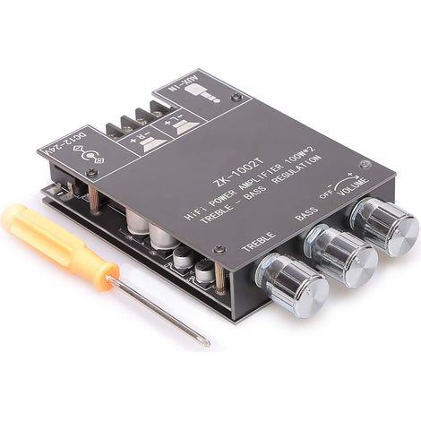 Amplificateur Stéréo 2.0 - 100 W + 100 W - Contrôle Graves/Aigus - Entrées Bluetooth 5.0 et AUX - Alimentation DC 9-24 V - Pour Enceintes DIY - 1 Pièce (1/5)