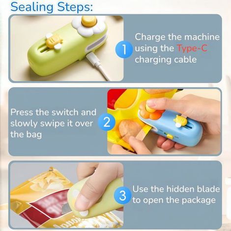 Scelleuse Thermique - Rechargeable - Avec Cutter Intégré - Pour Sacs Alimentaires - 1 Pièce (1/5)