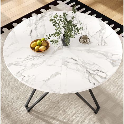 Table repas ronde 100 cm MDF marbre noir design stable OKMYHOME (1/5)