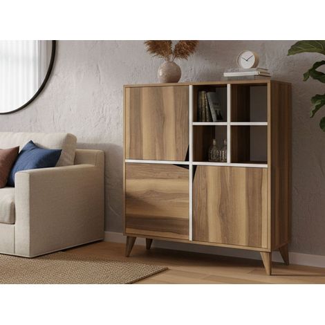 Dmora - Kommode Wazn, Wohnzimmerbuffet, Wohnzimmer-Sideboard, Moderne Küchen-Speisekammer, 100x30h115 cm, Walnuss und Weiß, mit verstärkter Verpackung (1/5)