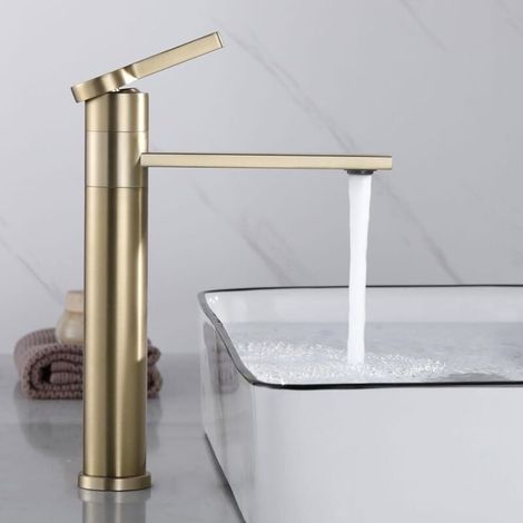 Robinet Lavabo Doré, Mitigeur Lavabo Haut Rotatif à 360°, Robinet Salle Bain Haut, Réglable Chaud et Froid (1/4)