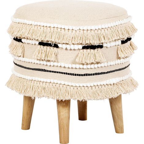 Sgabello Pouf Rotondo - Stile Boho Bali - Juliet Crema