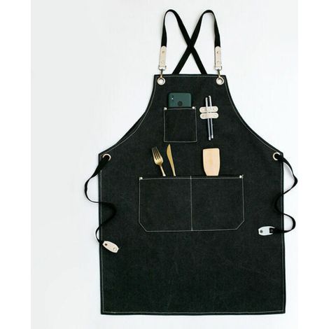 1 Pack Waterproof Kitchen Apron, Adjustable Apron with Pockets for Garden, Barbecue, Apron (Black) (1/5)