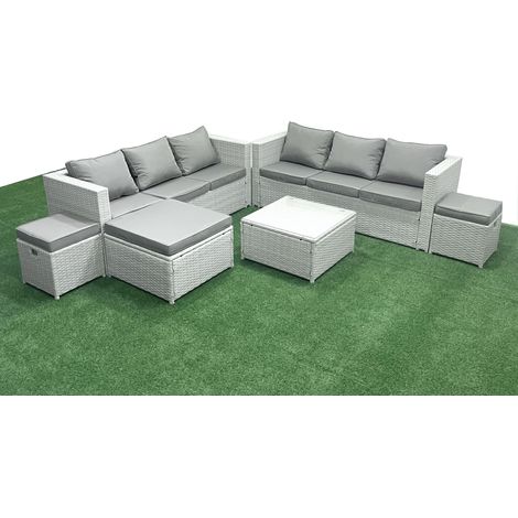 Fimous Rattan Garden Outdoor Furniture Set 9 Seater Rattan Garden Sofa Set with 3 Footstools Light Grey Mixed (1/5)