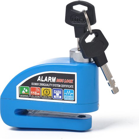 Motorrad-Diebstahlsicherung, Bremsscheibenalarm, Scheibenschloss, Diebstahlsicherung, Motorrad-Alarmschloss mit Scheibenschloss, Sicherheitsalarmton 110 dB für Motorrad, Fahrrad, Roller (blau)