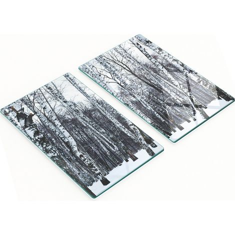 Tablas de vidrio decorativas multifuncionales para cocina, color abedul de invierno, 2x30x52 cm.