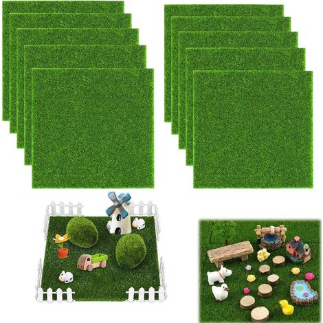 10 Pièces Gazon Artificiel 15 x 15 cm, Fausse Pelouse Exterieur, 5 mm Épais, Miniature Tapis Gazon, pour Décoration de Jardin, Balcon,Terrasse