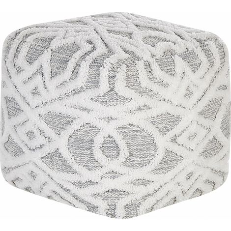 Puf de algodón blanco gris 40 x 40 cm poliéster patrón geométrico Bhilwara (1/5)