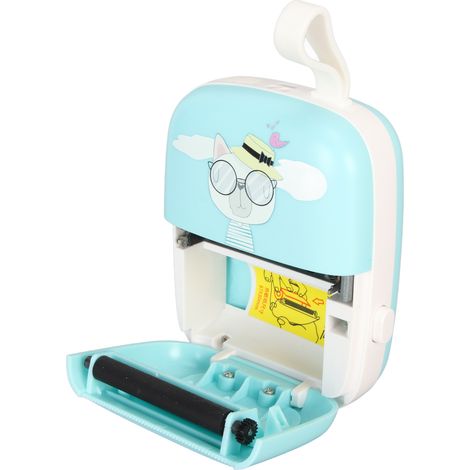 Mini imprimante thermique portable de poche avec 3 rouleaux de papier d'impression bleu (1/5)