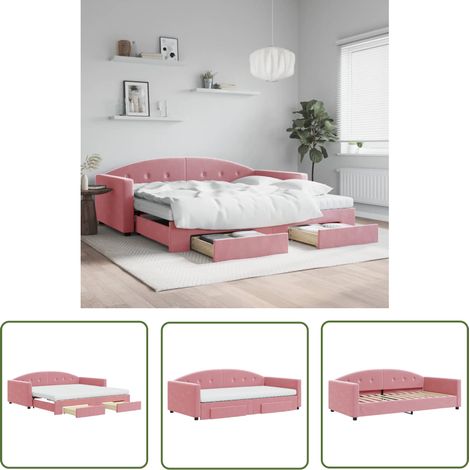 vidaXL Tagesbett Ausziehbar mit Schubladen Rosa 100x200 cm Samt (1/5)