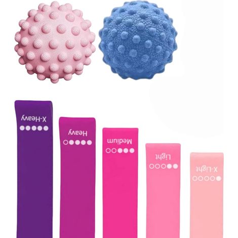 Resistance Bands Set of 5 + 2 Fascia Balls - 5 Pack Latex Resistance Bands for Muscle Building, Yoga, Pilates and Rehabilitation (1/5)