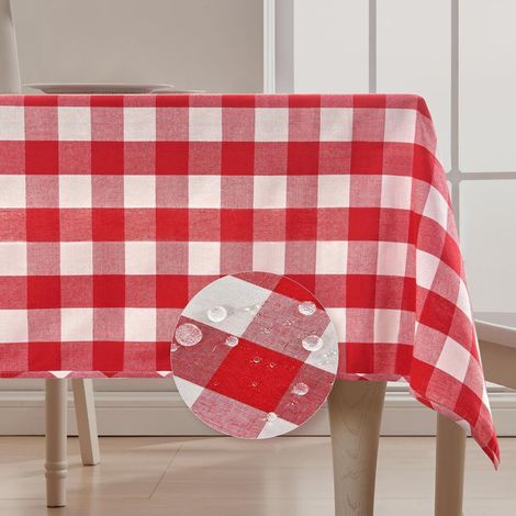 Tischdecke rot-weiß kariert 145x300 cm, wasserabweisend, doppelseitig