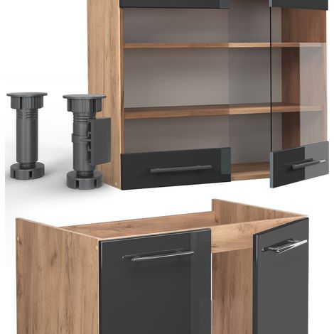 Einbauküche Fame-Line, Anthrazit Hochglanz/Goldkraft Eiche, 200 cm , AP Anthrazit, Vicco (1/5)