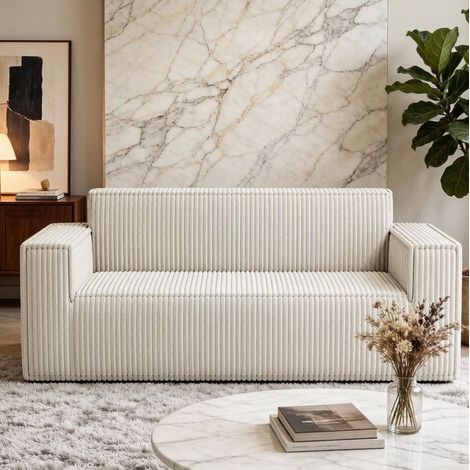 2-Sitzer-Sofa 178x86x70 cm cremeweiß, tiefe Sitzfläche, Cordstoff, ohne Montage MEUBLIV (1/5)