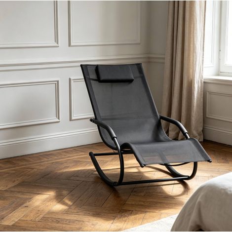 Fauteuil à bascule 160x63x88 cm métal galvanisé textilène noir, pour jardin – MEUBLIV (1/5)
