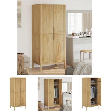 The Living Store Kleiderschrank FLORO Wachsbraun 77x53x171 cm Massivholz Kiefer - Kleiderschränke