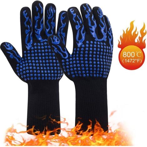 Hitzebeständige Grillhandschuhe, 1 Paar Silikon-Ofenhandschuhe, rutschfest bis 800°C, Handschuhgröße 32cm, Universalhandschuhe für Grill, Herd, Backofen, (1/4)