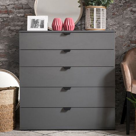 Cómoda Mainarda, 5 cajones, apertura y cierre deslizantes, 90x40x95h cm, negro antracita (1/5)