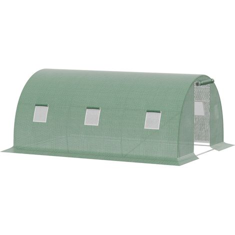Serre tunnel jardin potager 4,5x3x2m couverture PE porte fenêtres roulantes, verte
