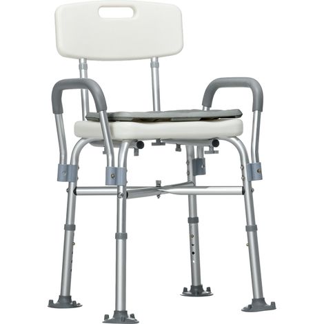 Sedia Doccia ad Altezza Regolabile con Braccioli e Cuscino Rimovibile 53,5x52x80-90 cm Bianca (1/5)