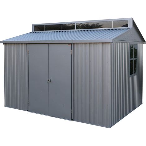 Duramax Capanno da giardino in alluminio, 10x8 m, impermeabile, per esterni, per biciclette, attrezzi e barbecue, include lucernario, fondazione, finestra sul lato e porte doppie con serratura (1/5)