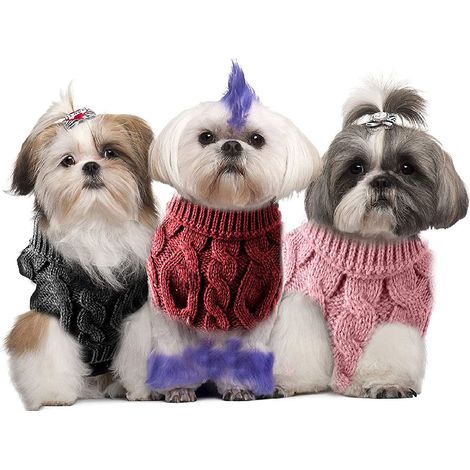Pull Col Roulé Pour Chien - Vêtement Tricoté Épais En Acrylique - Veste Chaude Automne Hiver - 3 Couleurs Disponibles (1/5)