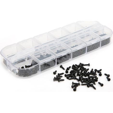 1200 Stück selbstschneidende Schrauben mit Rundkopf, Kreuzschlitz, silber-schwarz, Kohlenstoffstahl, Größen M1, M1.2, M1.4, M1.7 (1200 Stück schwarze Schrauben, Set in Box, Typ B) (1/5)
