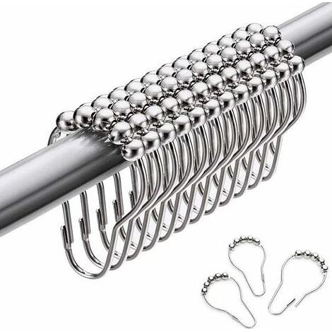Anneaux de Douche en Acier Inoxydable,12 Pièces Crochets pour Rideau de Douche Crochets en S Petit pour Tringle de Douche de Salle de Bain (Argent) (1/5)