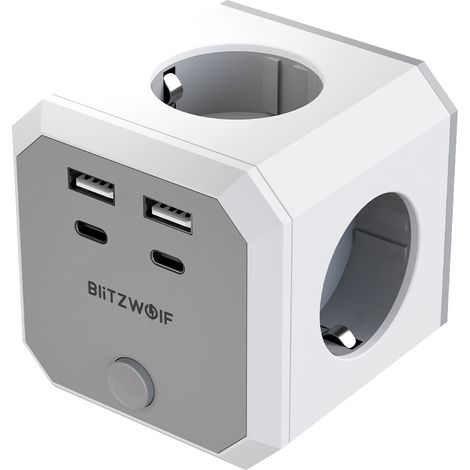 BlitzWolf 8-in-1-Würfel-Wandsteckdosenleiste, 4000 W/16 A, Würfel-Steckdosenleiste mit Sicherheitstür, 2 USB-C-Anschlüsse und 2 USB-Anschlüsse für Büro und Zuhause (1/5)