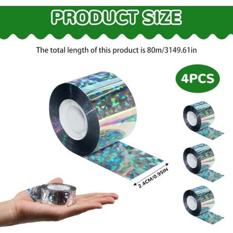 Nastro Antivirus 4 Rotoli 2,4 cm x 80 m, Riflettente Doppio Faccia, Protezione Giardini e Frutteti (1/4)