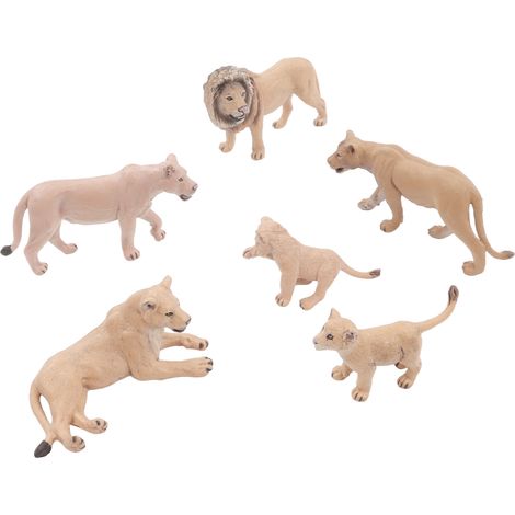 Lot de 6 Figurines Lions Réalistes, Famille de Fauves en Résine, Statues Miniatures pour Projet Scolaire et Déco (1/5)