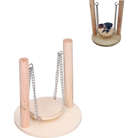 Asiento columpio de madera para loros, jaula pequeña con soporte, material natural, kit de montaje, 12,5 x 11 cm – 155 g, 5 piezas (1/5)