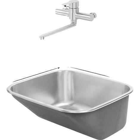 Évier utilitaire, acier inoxydable, simple cuve, Argent (1/2)