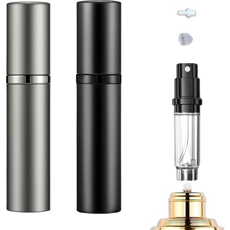 Vaporisateur Parfum Vide - 2 Pièces - Aluminium - Rechargeable Sans Entonnoir - Voyage Homme Femme - 5ML Noir Gris (1/5)