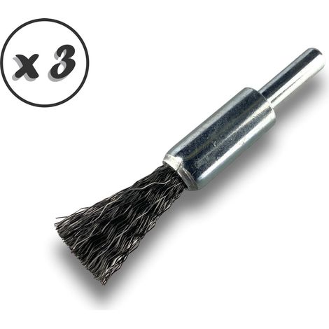 Brosse en bout sur tige Forme pinceau Fil ACIER souple Diamètres variés - Quantité x 3 - Ø 12 mm - acier - Souple (1/5)