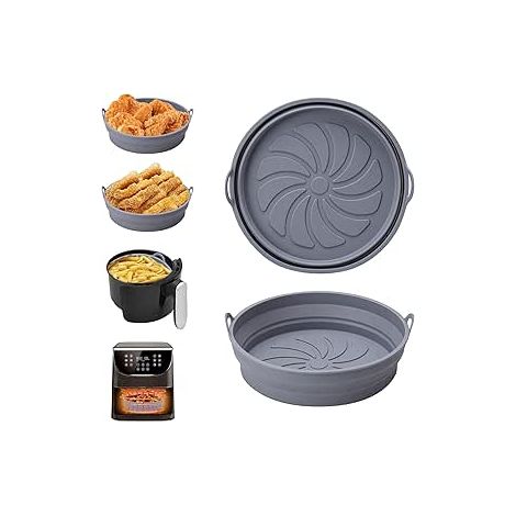 Moule Silicone Air Fryer, 2 Pièces Moule Accessoire pour Airfryer Réutilisable Panier Friteuse à Air Chaud Plat Pot Ronde Pliable Doublure Liner pour Friteuse Air, Micro-ondes, Four (1/5)