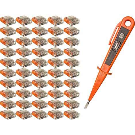 H + H Werkzeug Lot de 50 bornes enfichables + 1 testeur de tension/testeur de phase 45300 VDE (borne de connexion connecteur connecteur pince de connexion) (1/4)