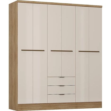 Armadio 6 ante e 3 cassetti L180 cm Beige e naturale - PEROLI
