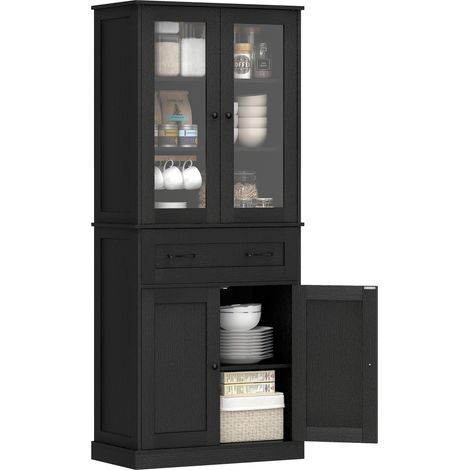 Buffet de cuisine, noir, 76 x 40 x 182,5 cm, avec tiroirs, pour cuisine salle à manger, rangement cuisine, organisation salle à manger (1/5)