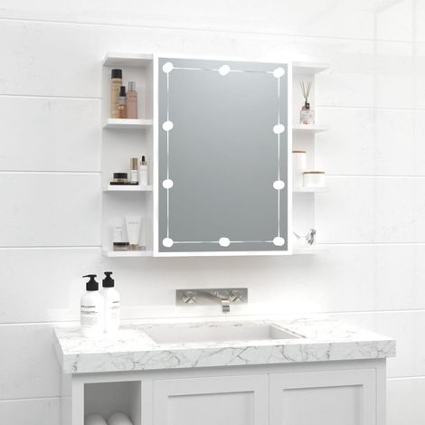 Armoire à miroir avec LED, Armoire de Salle de Bain, Armoire de Rangement Murale Blanc brillant 70x16,5x60 cm HYB18192 (1/5)
