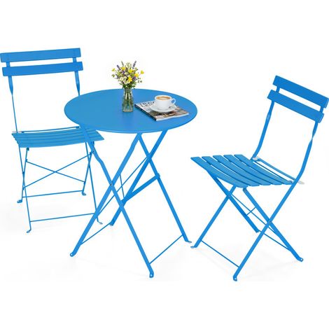 Avestar 3 pièces set bistro terrasse pliable bleu, métal rev. E (1/5)