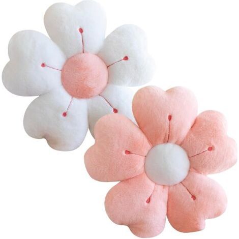 Set of 2 Cute Daisy Pattern Pillows 35cm Aesthetic Floor Cushions Home Bedroom Decor (White+Pink) (1/5)