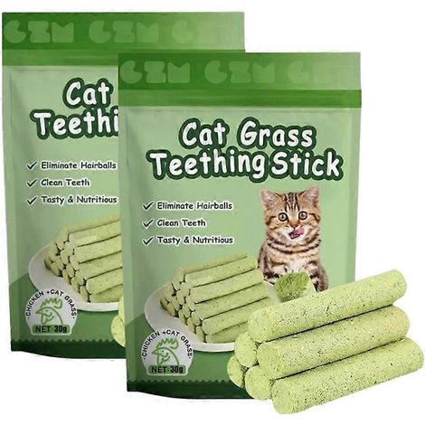 Bâtonnets à mâcher en herbe naturelle pour chat (1 à 3 sachets), jouet nettoyant pour les dents, bâtonnets molaires en herbe naturelle pour chat d'intérieur et chaton, idéal pour les voyages. (1/5)
