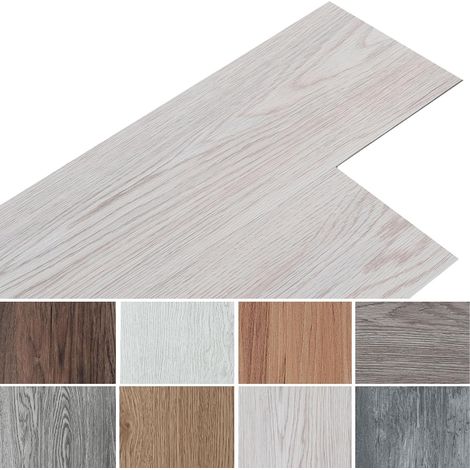Lot de 36 revêtements de sol en PVC autocollants en vinyle imperméables pour cuisine, salle de bain, maison, dalles pvc adhesives sol,91,5 x 15,2 cm, blanc gris (1/5)