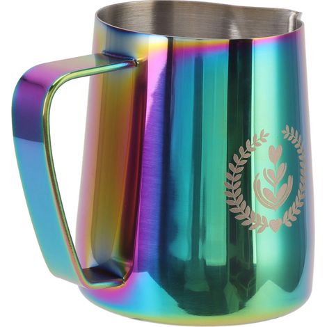 Tasse à café décorative de 350 ml avec bec verseur pointu, en acier inoxydable 304, pour mousser le lait à la maison. Colorée. (1/5)