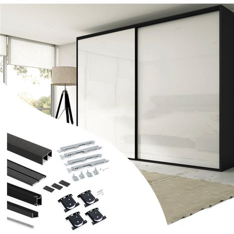 Kit ferramenta Emuca per armadio scorrevole a 2 ante con chiusura ammortizzata Placard 74, modello maniglia Sharp, spessore 19 m