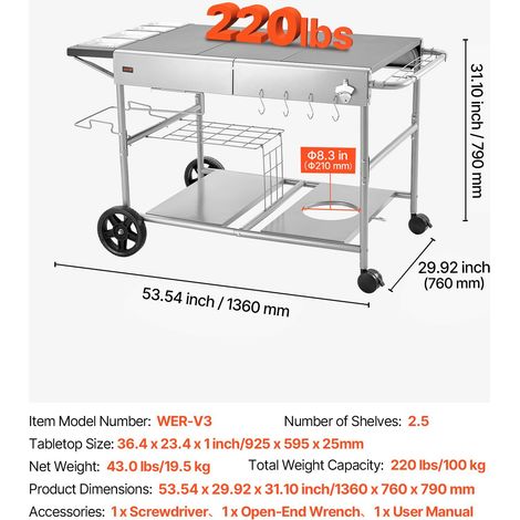 Desserte de Jardin pour Plancha Chariot de Barbecue 136x76x79 cm (1/5)