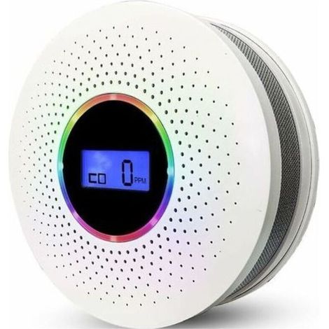 Ulisem Détecteur combiné de fumée et de monoxyde de carbone, détecteur de fumée à double capteur alimenté par batterie avec écran LCD et alarme sonore composite pour la maison, l'école, le bureau