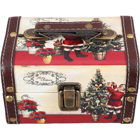 Coffret à trésors vintage en bois avec poignée, idéal pour ranger vos souvenirs de Noël. (1/5)